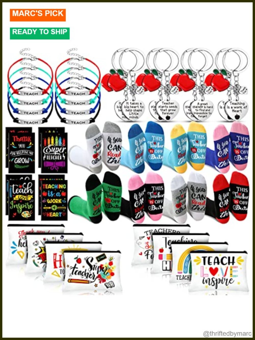 Teacher Appreciation Gift Set Socks Cosmetic Bags Notebooks Keychains